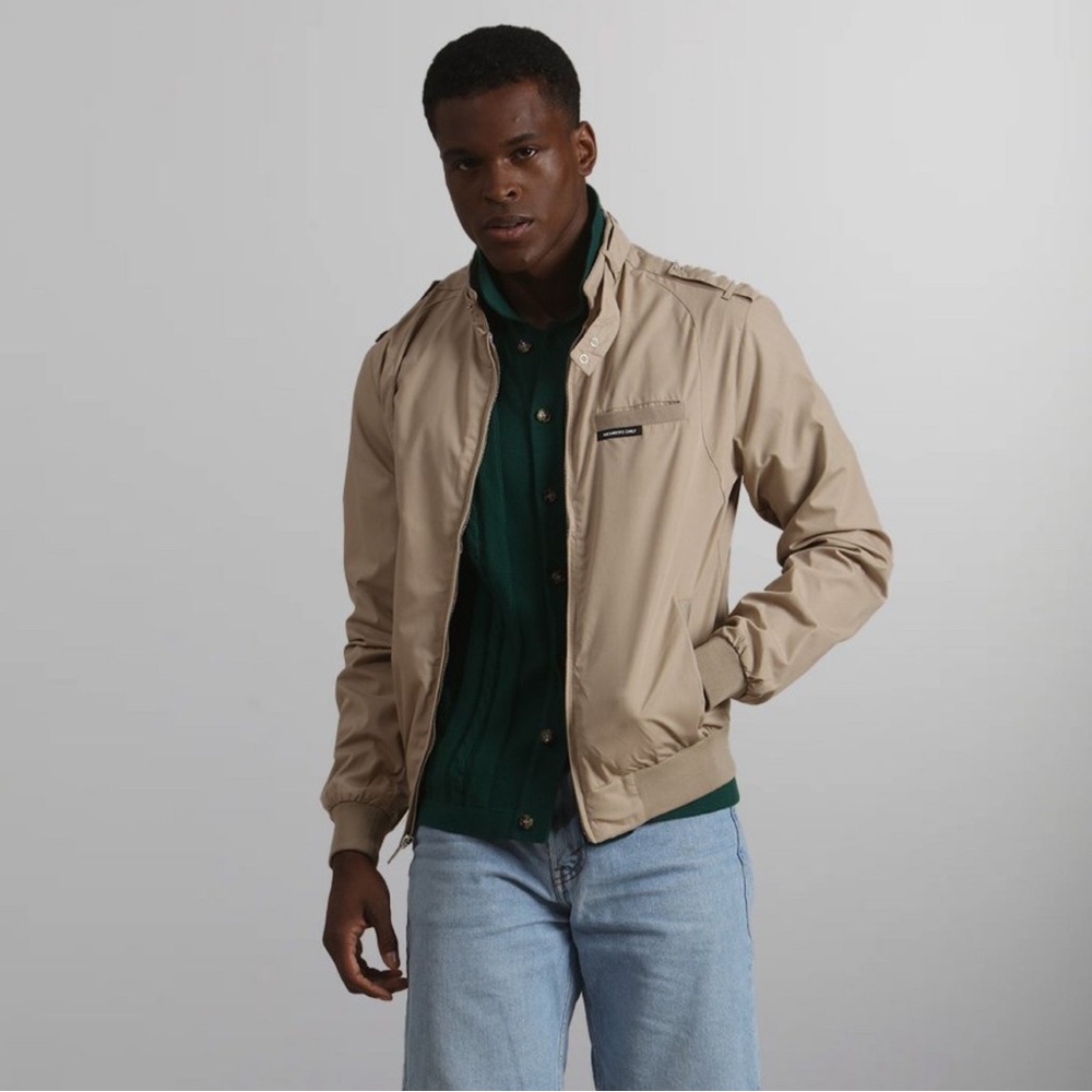 Members Only 80s Vintage Iconic Racer Bomber Jacket - Khaki - Size Medium